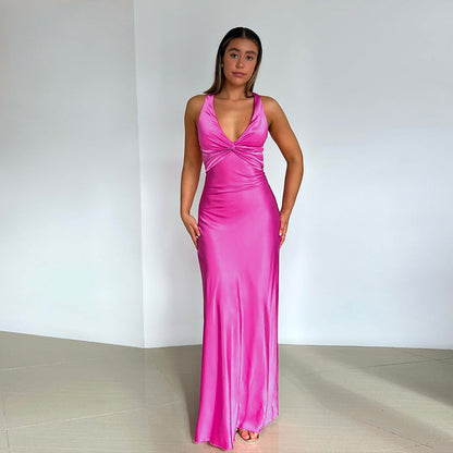 Women's V Neck Sleeveless Evening Dress - Twist Maxi
