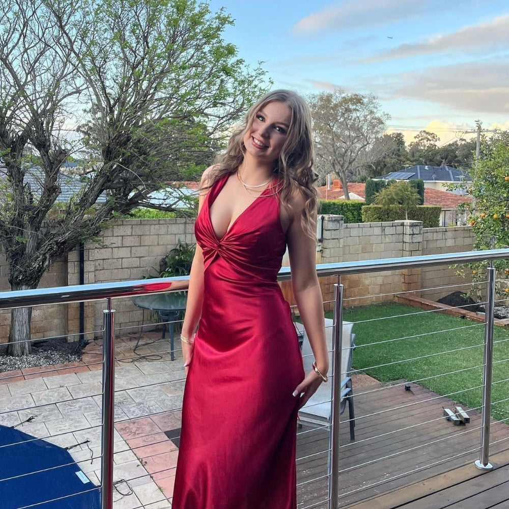 Women's V Neck Sleeveless Evening Dress - Twist Maxi