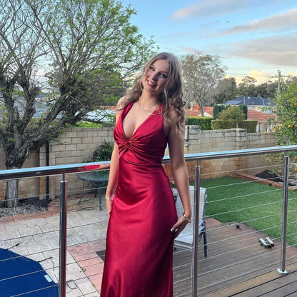 Women's V Neck Sleeveless Evening Dress - Twist Maxi