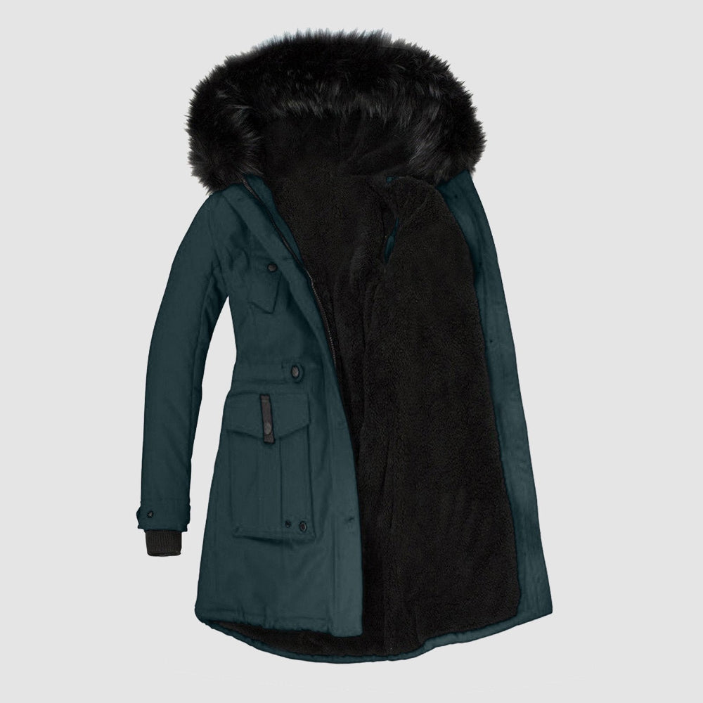 Women's Warm Winter Parka Coat - Hooded Faux Fur Lined