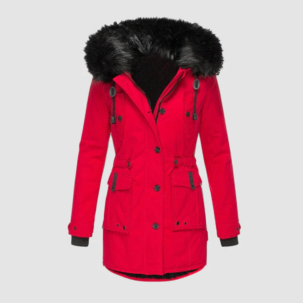 Women's Warm Winter Parka Coat - Hooded Faux Fur Lined