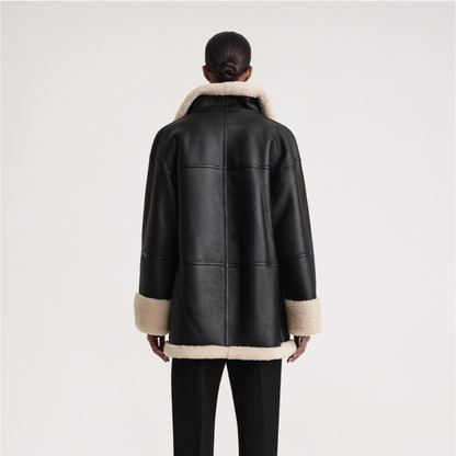 Women's Winter Coat Black Leather Fur Lined Stylish Jacket 2