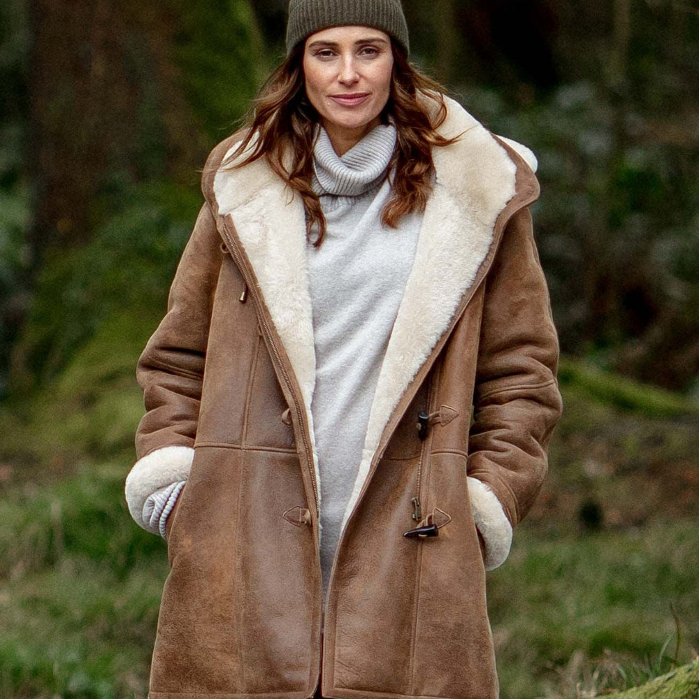 Women's Winter Coats Hooded Long Jacket Shearling Lined Style 1