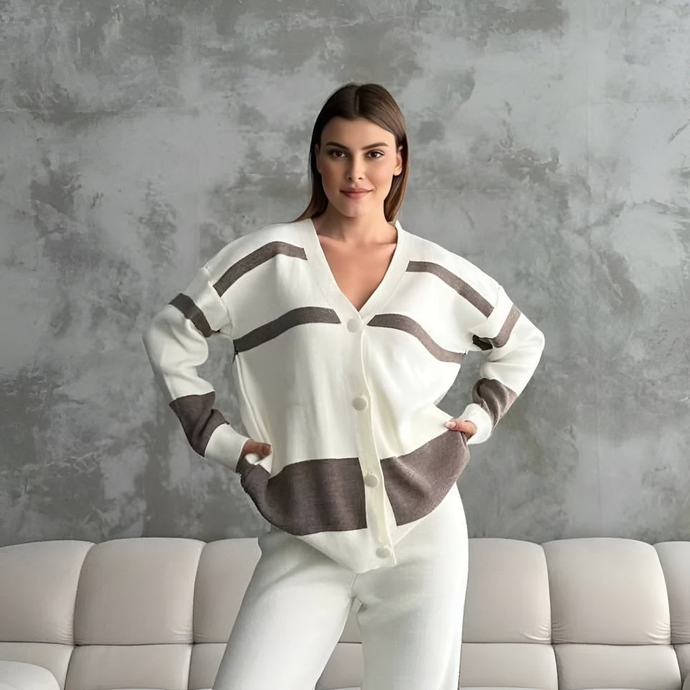 Women's Wool Cardigan Sweater Set Elegant Outfit 4