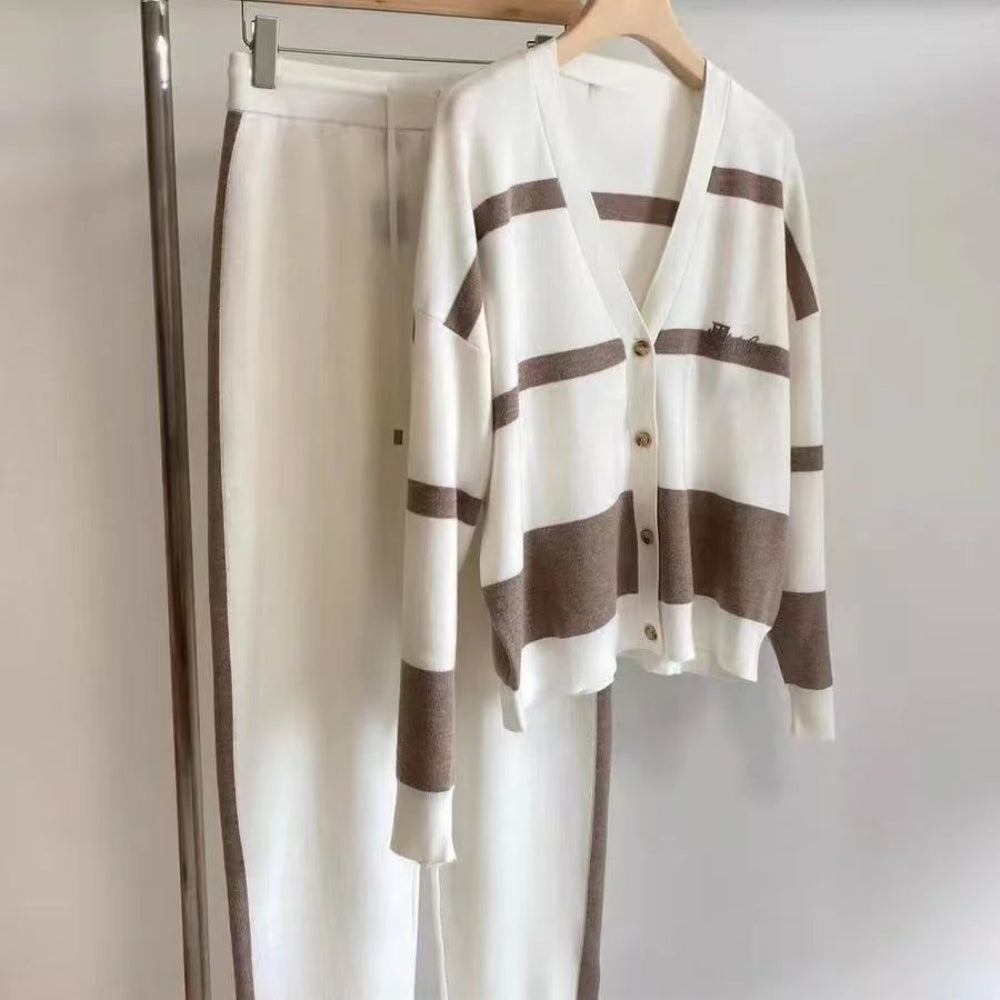 Women's Wool Cardigan Sweater Set Elegant Outfit 5