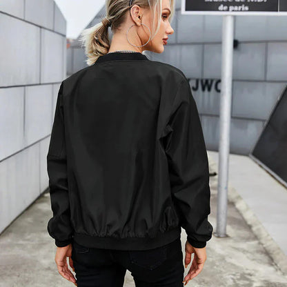 Women's Casual Bomber Jacket | Lightweight Zip Up Long Sleeve