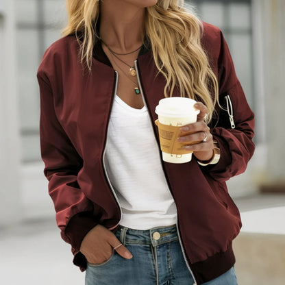 Women's Casual Bomber Jacket | Lightweight Zip Up Long Sleeve