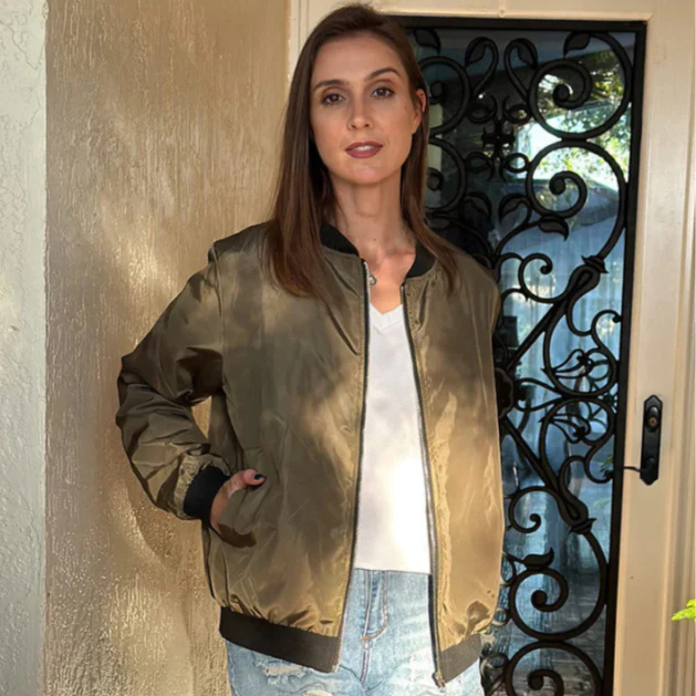 Women's Casual Bomber Jacket | Lightweight Zip Up Long Sleeve