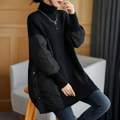 Womens Oversized Turtleneck Sweater – Quilted Sleeves