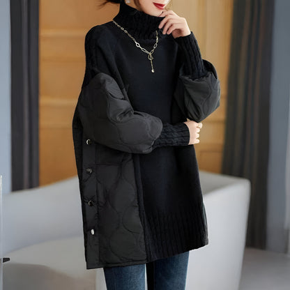 Womens Oversized Turtleneck Sweater – Quilted Sleeves