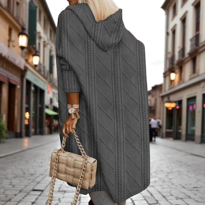 Women's Long Cable Knit Cardigan - Hooded Open Front
