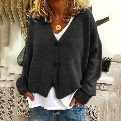 Women's Oversized Knit Cardigan - Long Sleeve Button Up