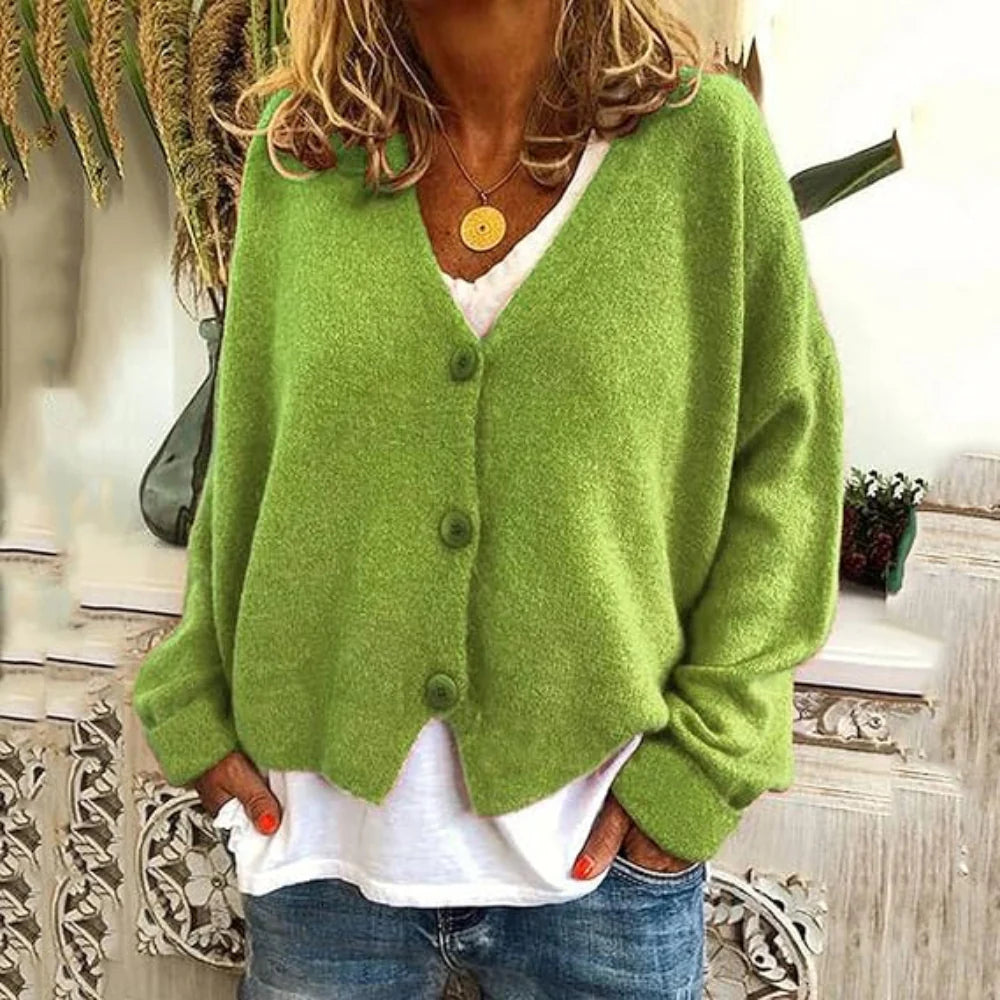 Women's Oversized Knit Cardigan - Long Sleeve Button Up