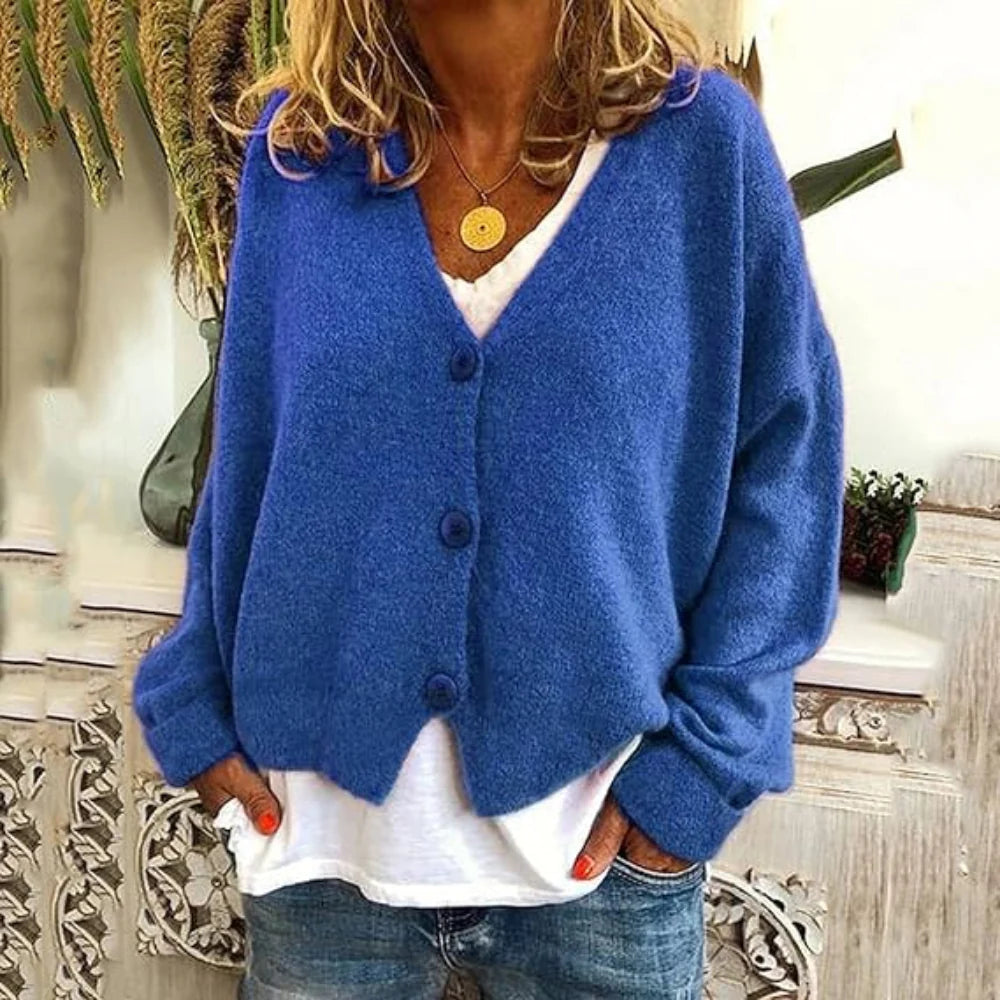 Women's Oversized Knit Cardigan - Long Sleeve Button Up