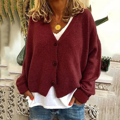 Women's Oversized Knit Cardigan - Long Sleeve Button Up