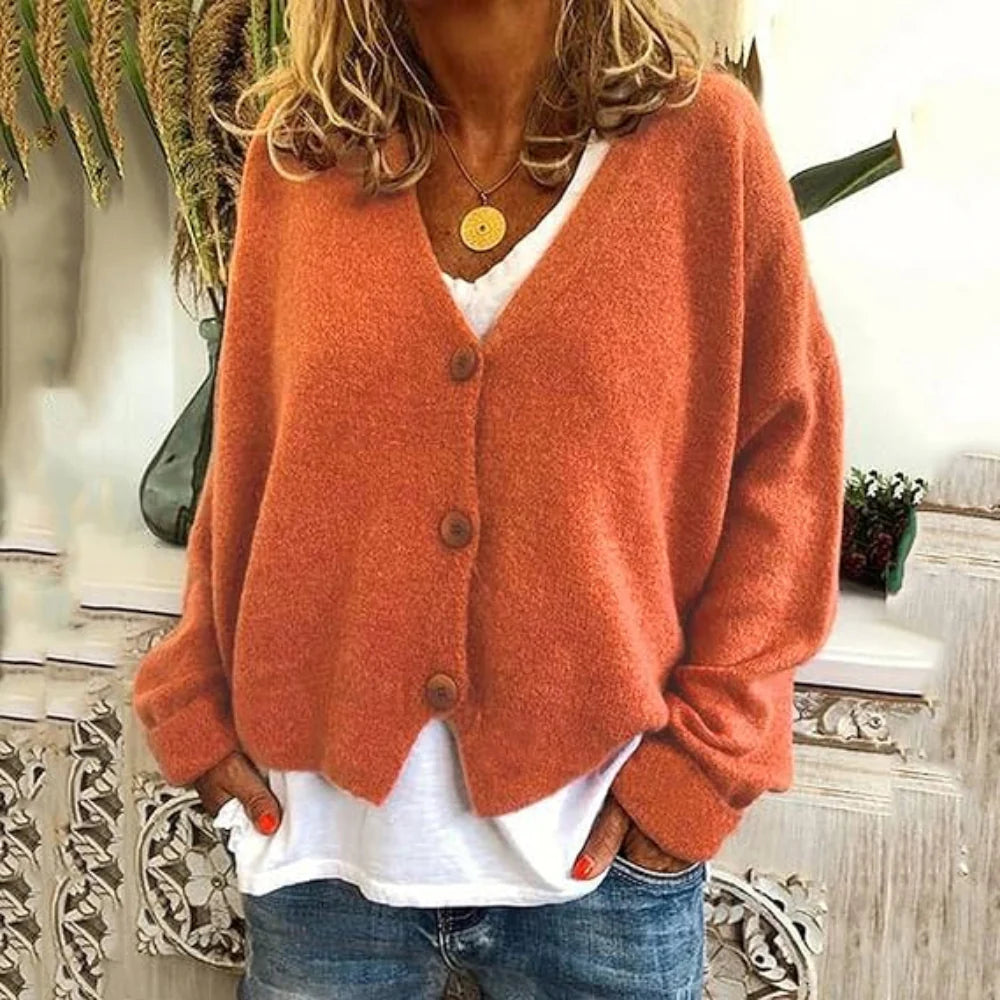 Women's Oversized Knit Cardigan - Long Sleeve Button Up