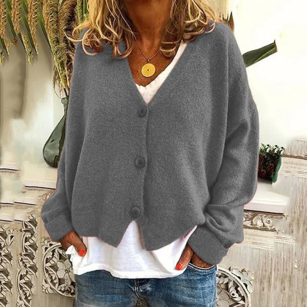Women's Oversized Knit Cardigan - Long Sleeve Button Up