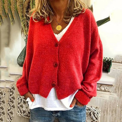 Women's Oversized Knit Cardigan - Long Sleeve Button Up
