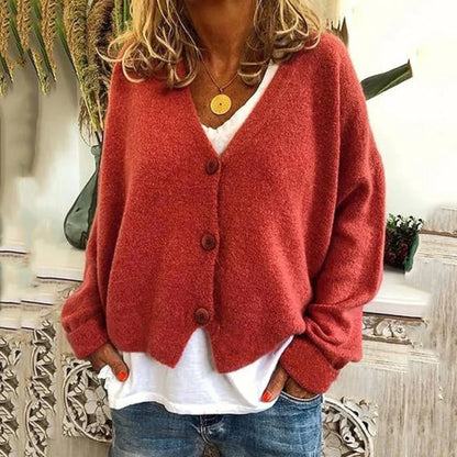 Women's Oversized Knit Cardigan - Long Sleeve Button Up