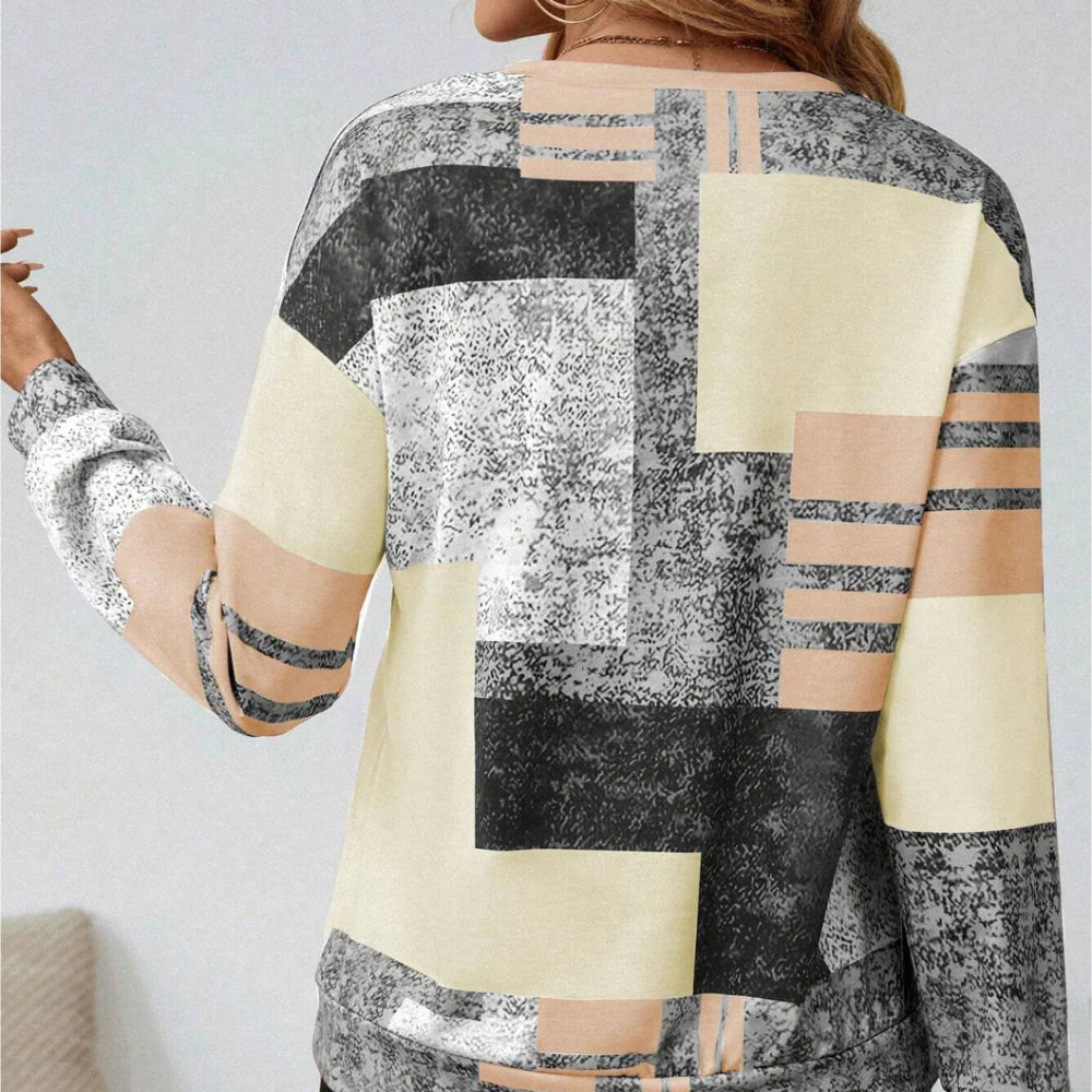 Womens Patchwork Quarter Zip Pullover - Long Sleeve