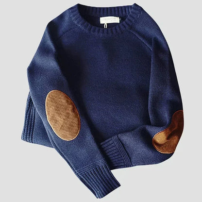 Men's Crew Neck Knit Jumper | Warm Long Sleeve Elbow Patch