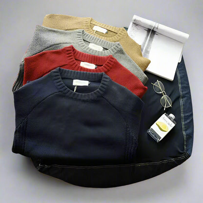 Men's Crew Neck Knit Jumper | Warm Long Sleeve Elbow Patch