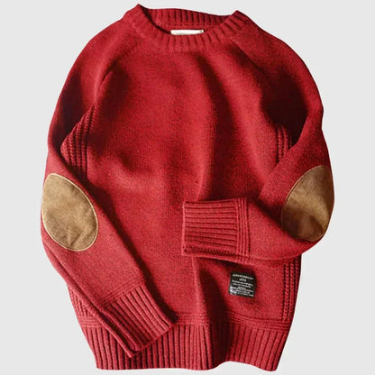 Men's Crew Neck Knit Jumper | Warm Long Sleeve Elbow Patch