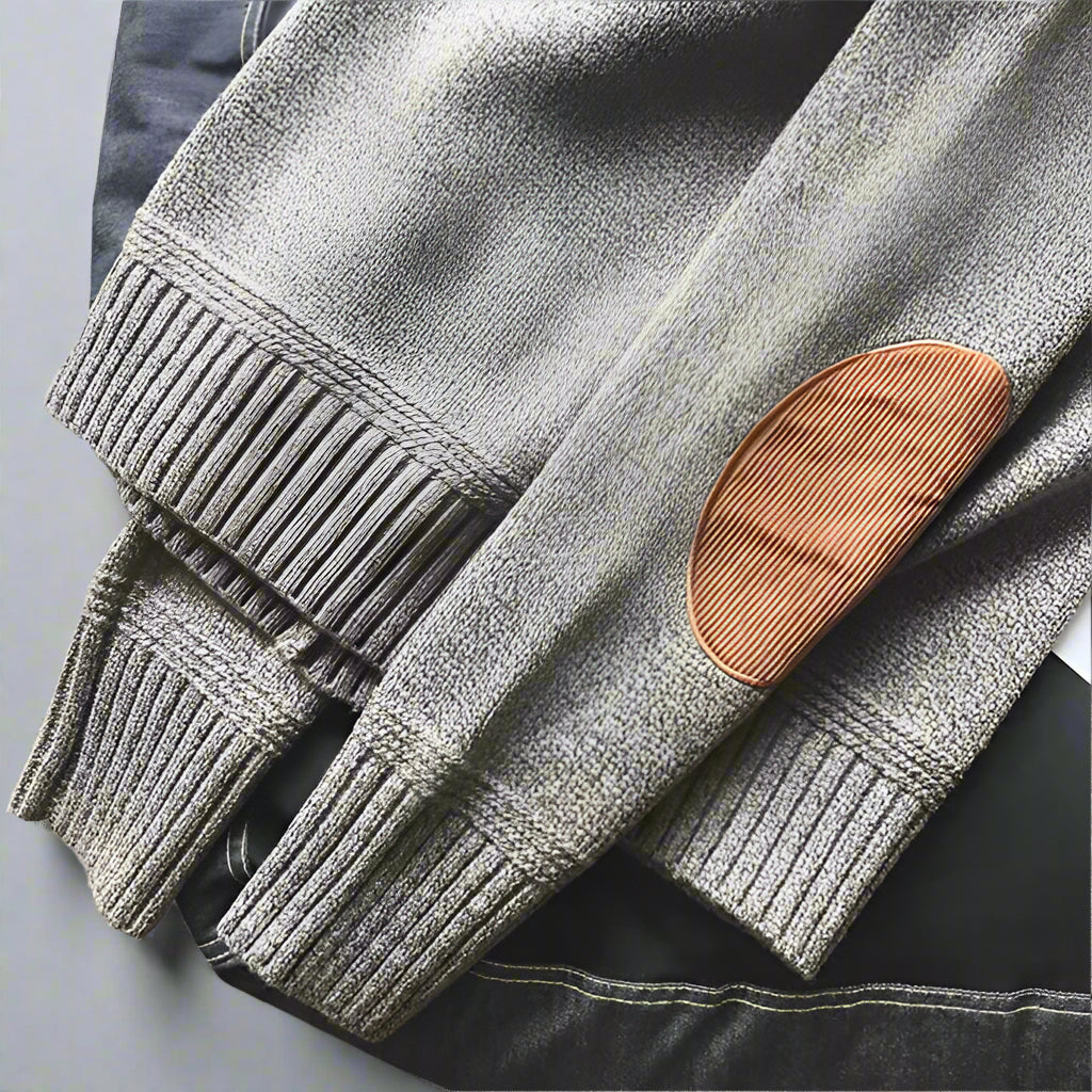 Men's Crew Neck Knit Jumper | Warm Long Sleeve Elbow Patch