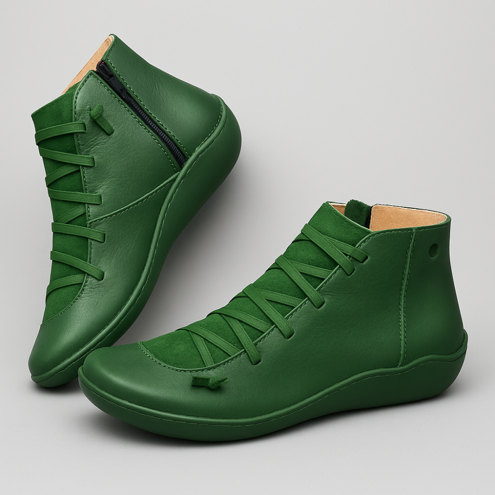 Women's Leather Ankle Boots - Handmade Flat Zipper Shoes