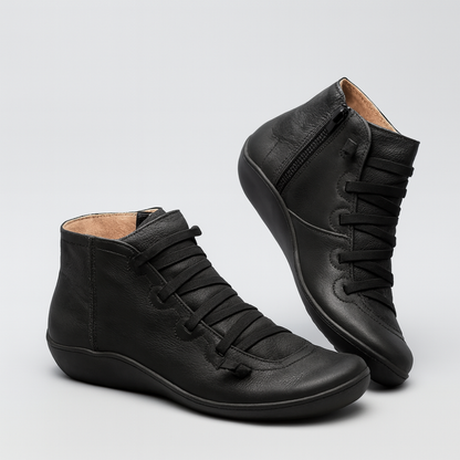 Women's Leather Ankle Boots - Handmade Flat Zipper Shoes