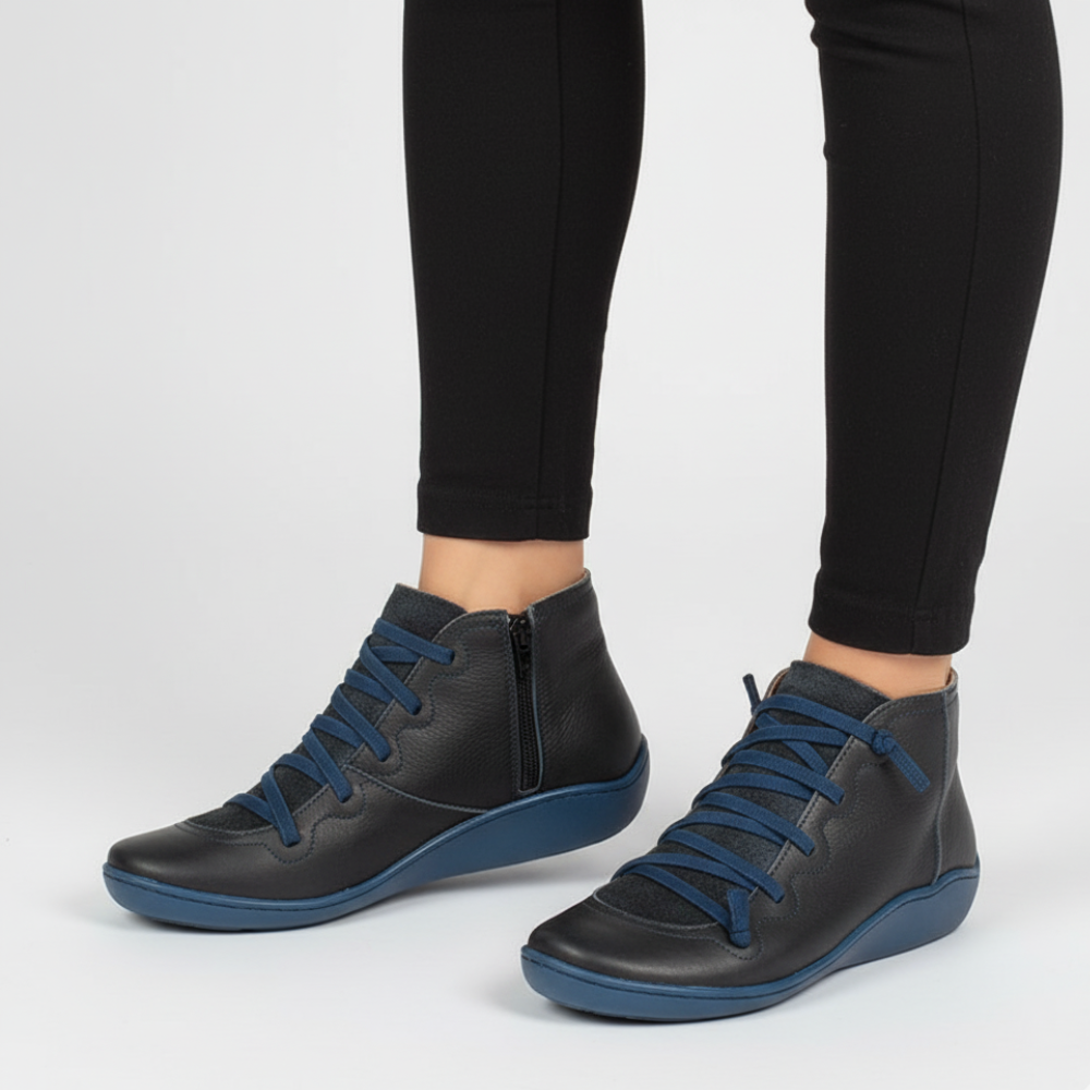 Women's Leather Ankle Boots - Handmade Flat Zipper Shoes