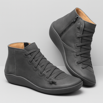 Women's Leather Ankle Boots - Handmade Flat Zipper Shoes