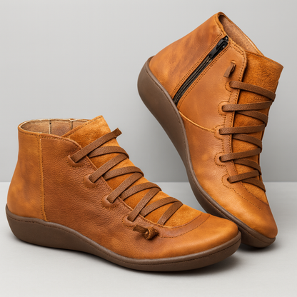 Women's Leather Ankle Boots - Handmade Flat Zipper Shoes