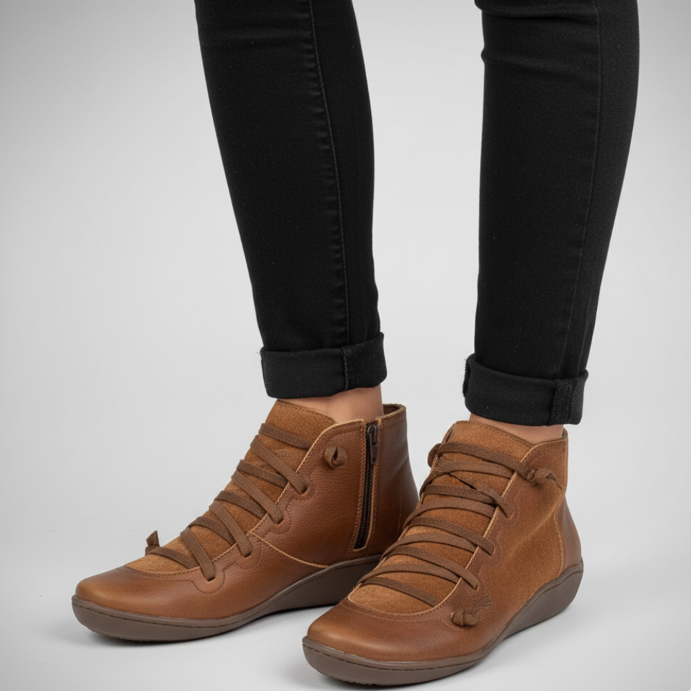 Women's Leather Ankle Boots - Handmade Flat Zipper Shoes