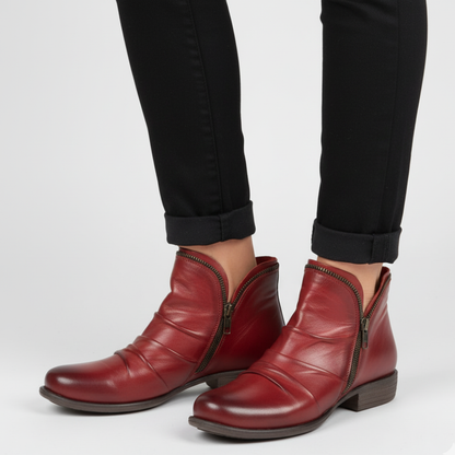 Women Leather Ankle Boots - Handmade Zipper Flat Shoes