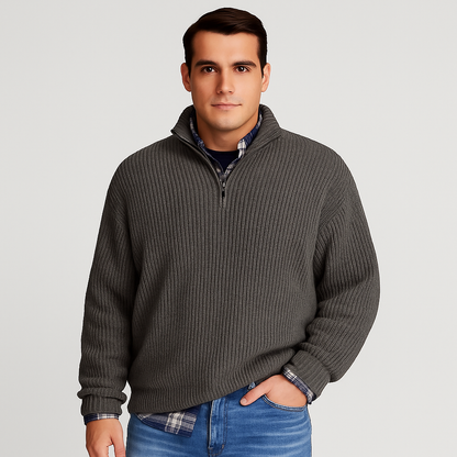 Men's Ribbed Knit Half Zip Jumper | Warm Long Sleeve Pullover