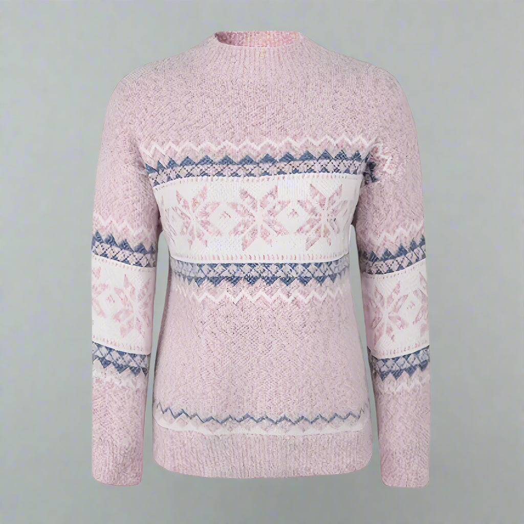 Women Oversized Fair Isle Jumper | Cozy Knitted Crew Neck Sweater