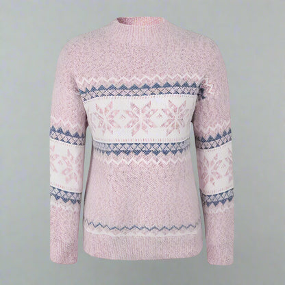 Women Oversized Fair Isle Jumper | Cozy Knitted Crew Neck Sweater