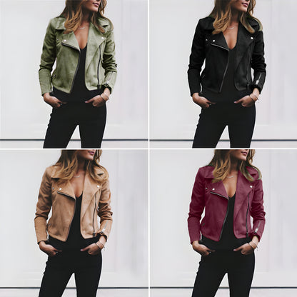 Women Faux Suede Biker Jacket | Slim Fit Zip Up Moto Coat