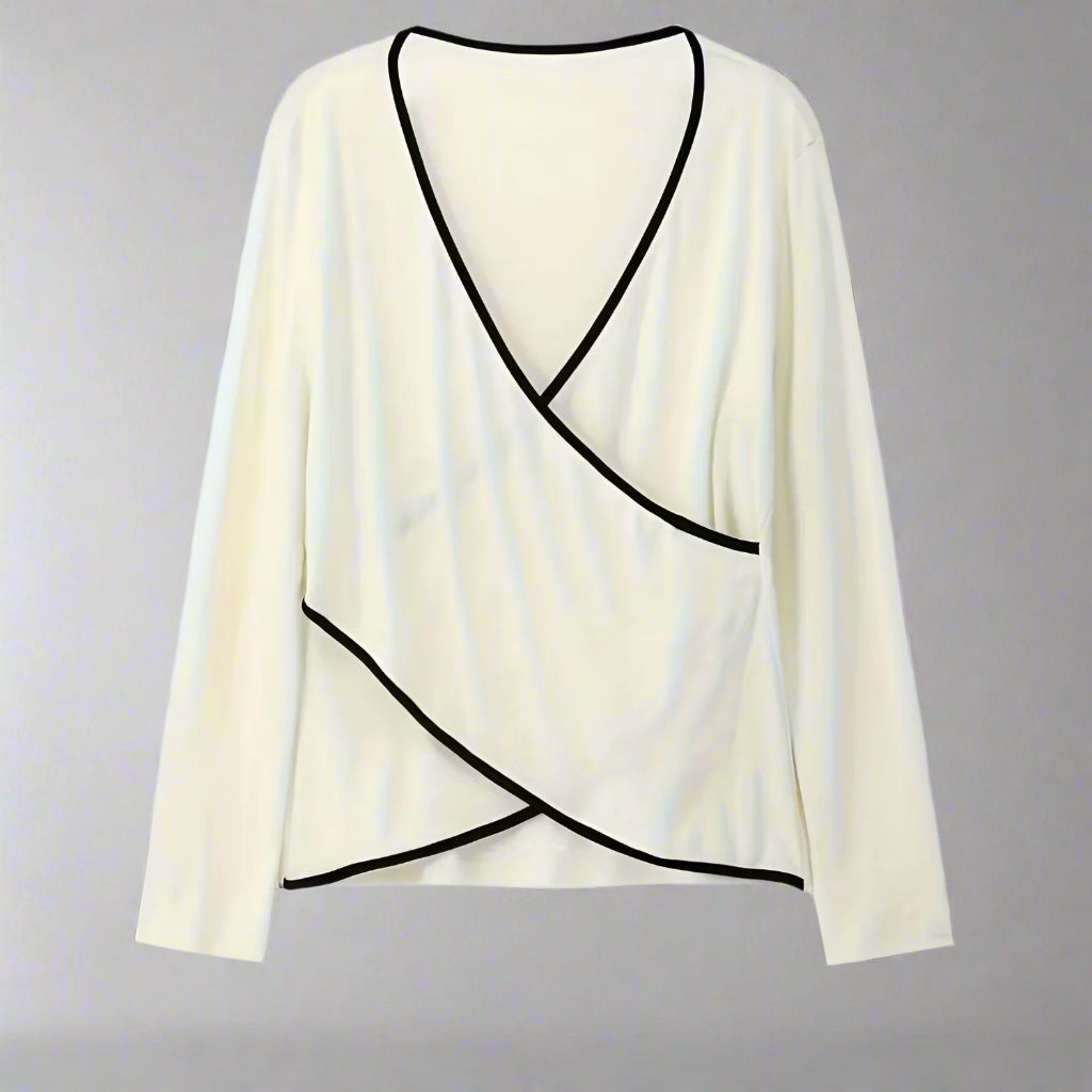 Women Elegant V-Neck Blouse | Long Sleeve Asymmetric Wrap Top