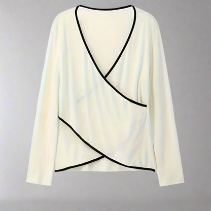 Women Elegant V-Neck Blouse | Long Sleeve Asymmetric Wrap Top