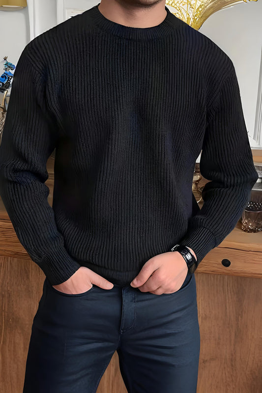 Men’s Classic Crew Neck Jumper | Warm Ribbed Long Sleeve Knitwear
