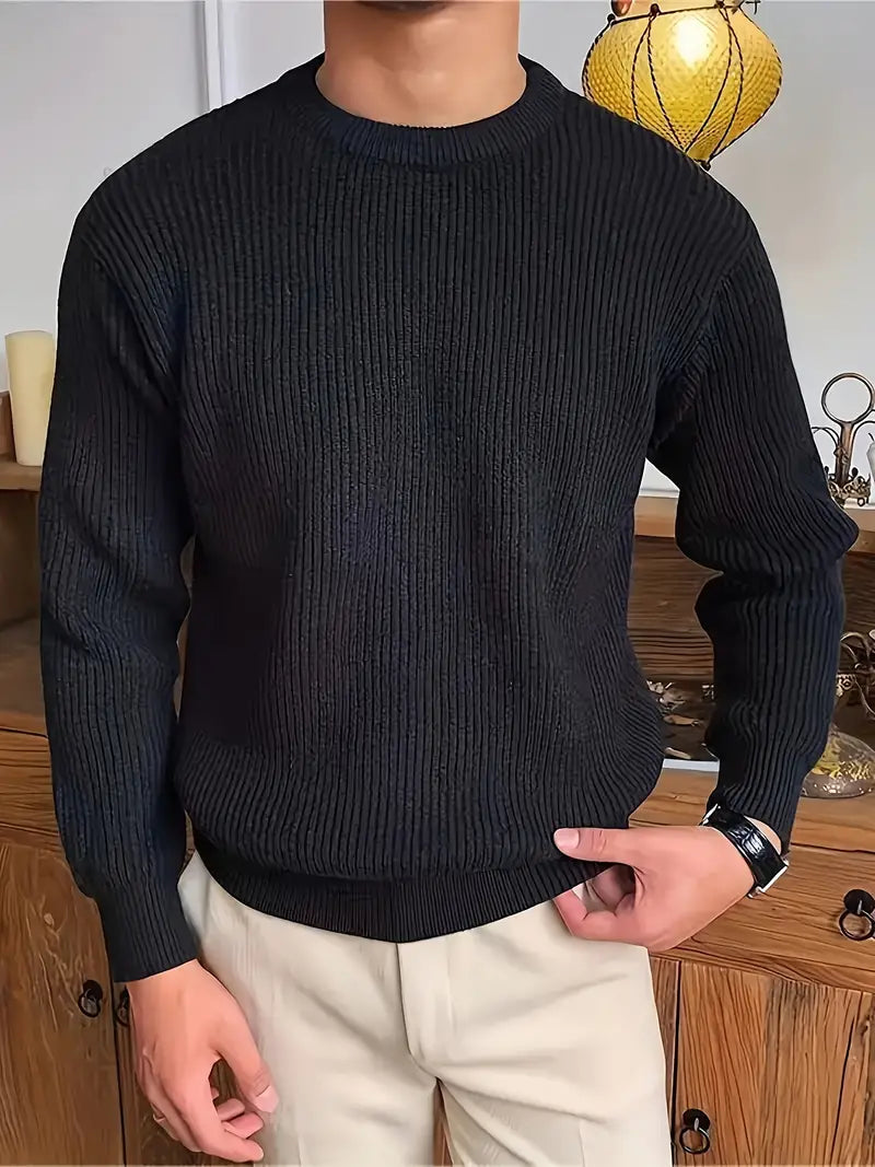 Men’s Classic Crew Neck Jumper | Warm Ribbed Long Sleeve Knitwear