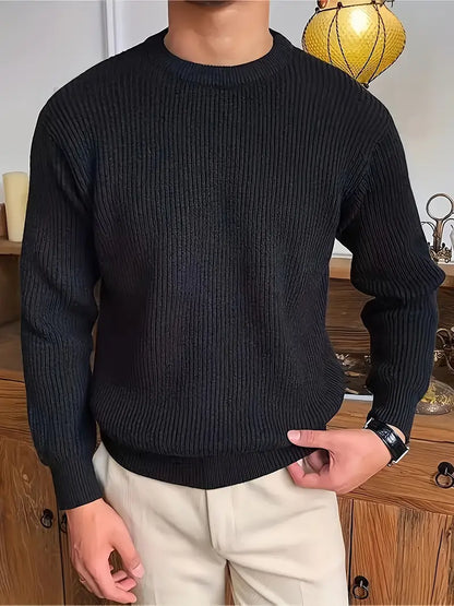 Men’s Classic Crew Neck Jumper | Warm Ribbed Long Sleeve Knitwear