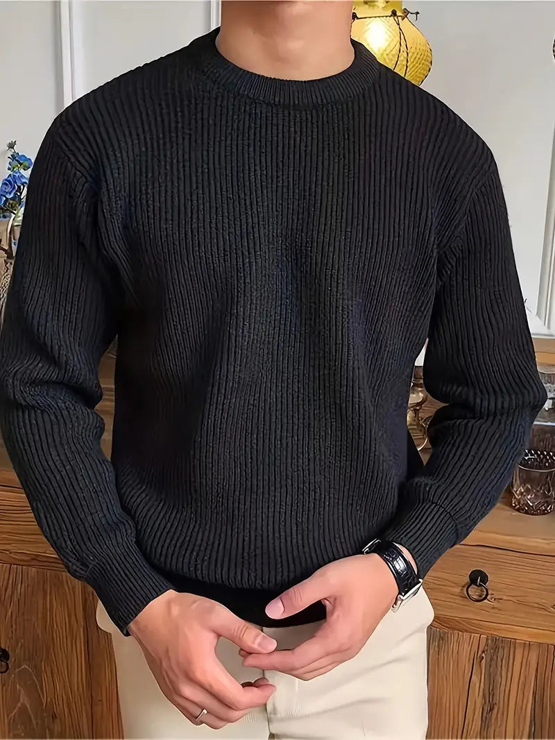 Men’s Classic Crew Neck Jumper | Warm Ribbed Long Sleeve Knitwear