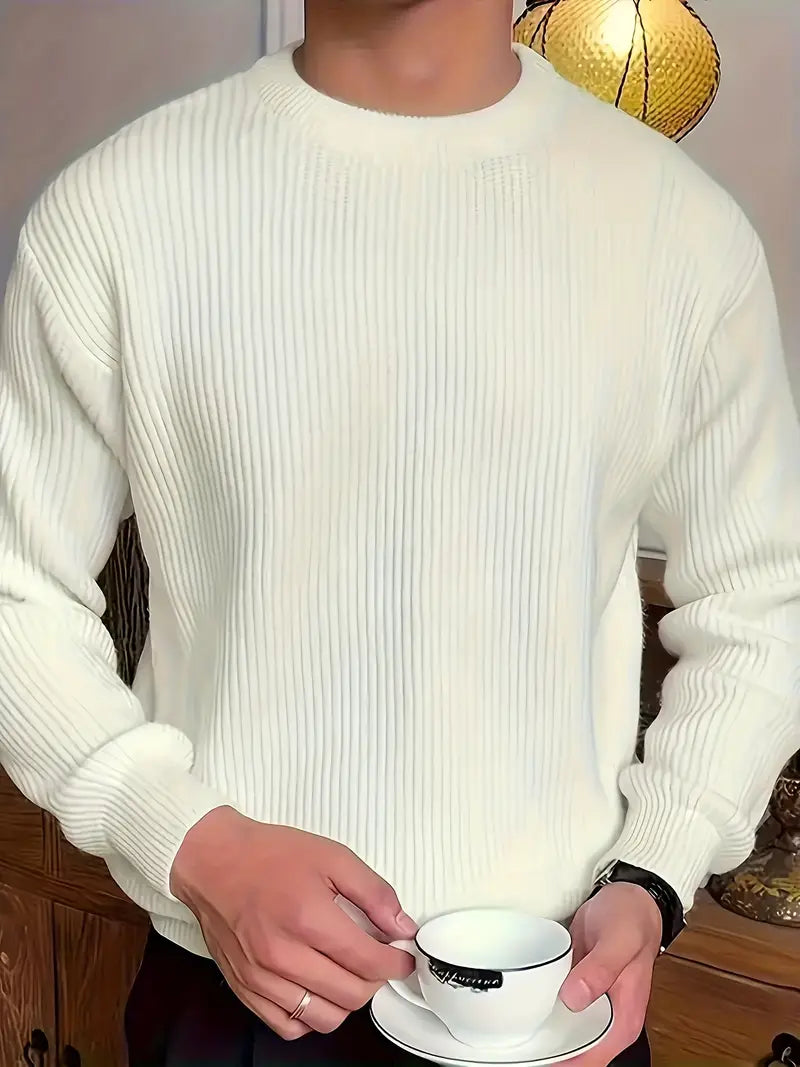 Men’s Classic Crew Neck Jumper | Warm Ribbed Long Sleeve Knitwear
