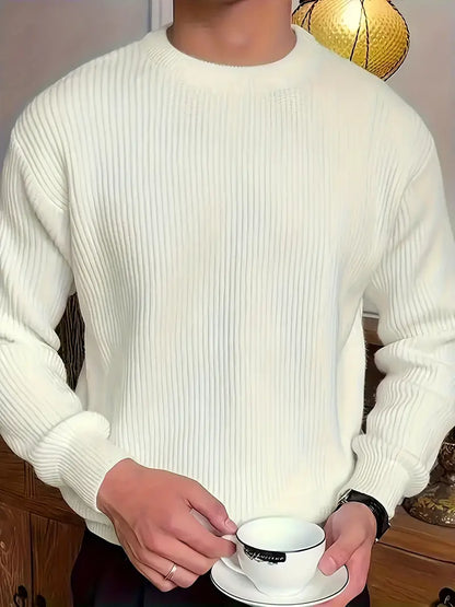 Men’s Classic Crew Neck Jumper | Warm Ribbed Long Sleeve Knitwear