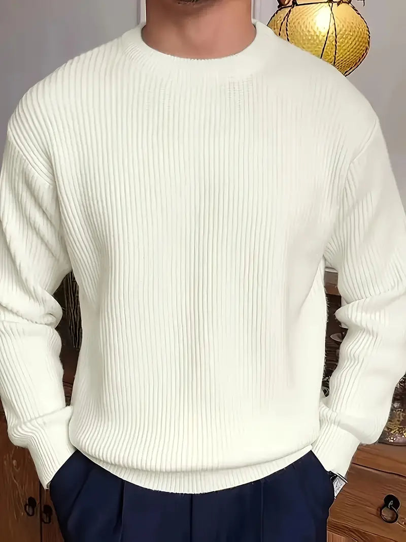 Men’s Classic Crew Neck Jumper | Warm Ribbed Long Sleeve Knitwear