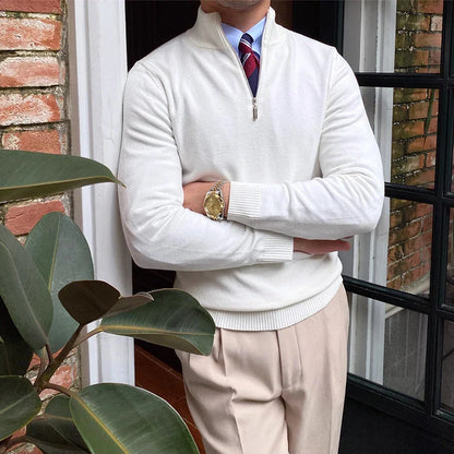 Men's Wool Blend Knit Sweater | Slim Fit Half Zip Jumper
