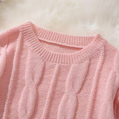 Women Oversized Cable Knit Jumper | Chunky Crew Neck Long Sleeve